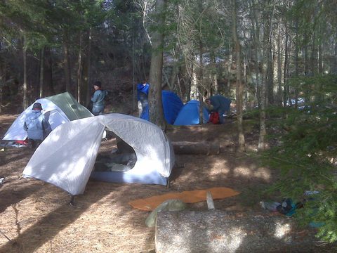 Camp is made. Huray! No snow here! We are able to use the summer site.