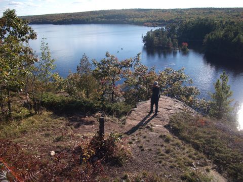 One of the lookouts atop Mazinaw Rock looking back over the Bon Echo campgrounds.