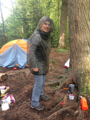 Amanda, sporting the latest in spring camping attire