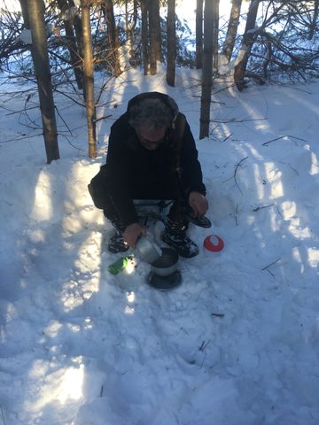Rob doing some cooking - seems snow is the main ingredient
